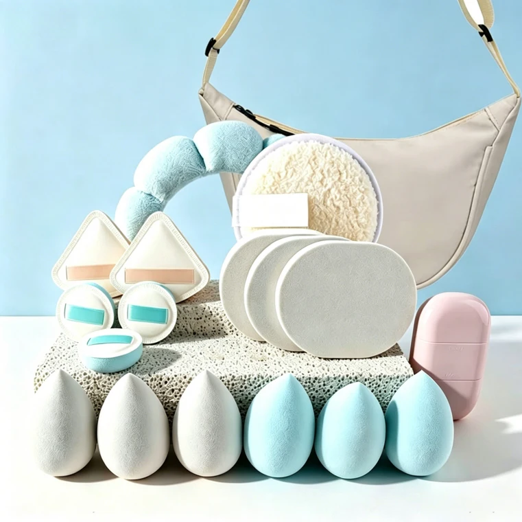 18Pcs All in One Makeup Sponge  Brush Set with Finger Puffs & Dumpling Bag for Daily  Travel Use
