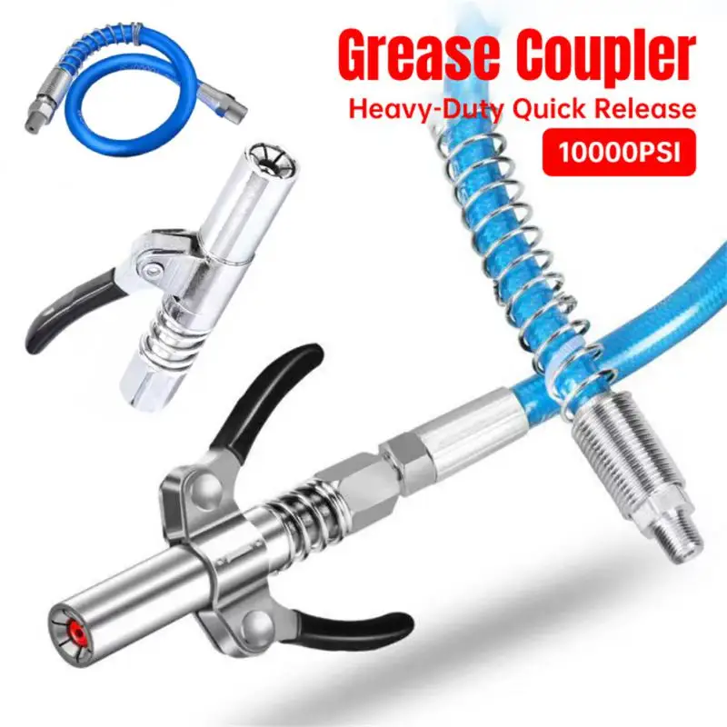 Grease Gun Coupler 10000 PSI NPTI/8 Oil Pump Quick Release Grease Tip With 30cm Hose Syringe Lubricant Tip Grease Nozzle Tool