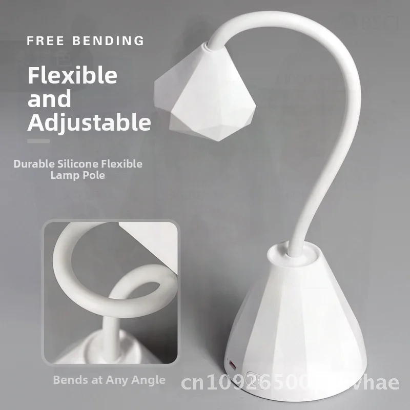 Rechargeable Nail Sensor Phototherapy Lamp White Diamond-Shaped Quick-Drying Bendable Lotus Lamp for Nail Care