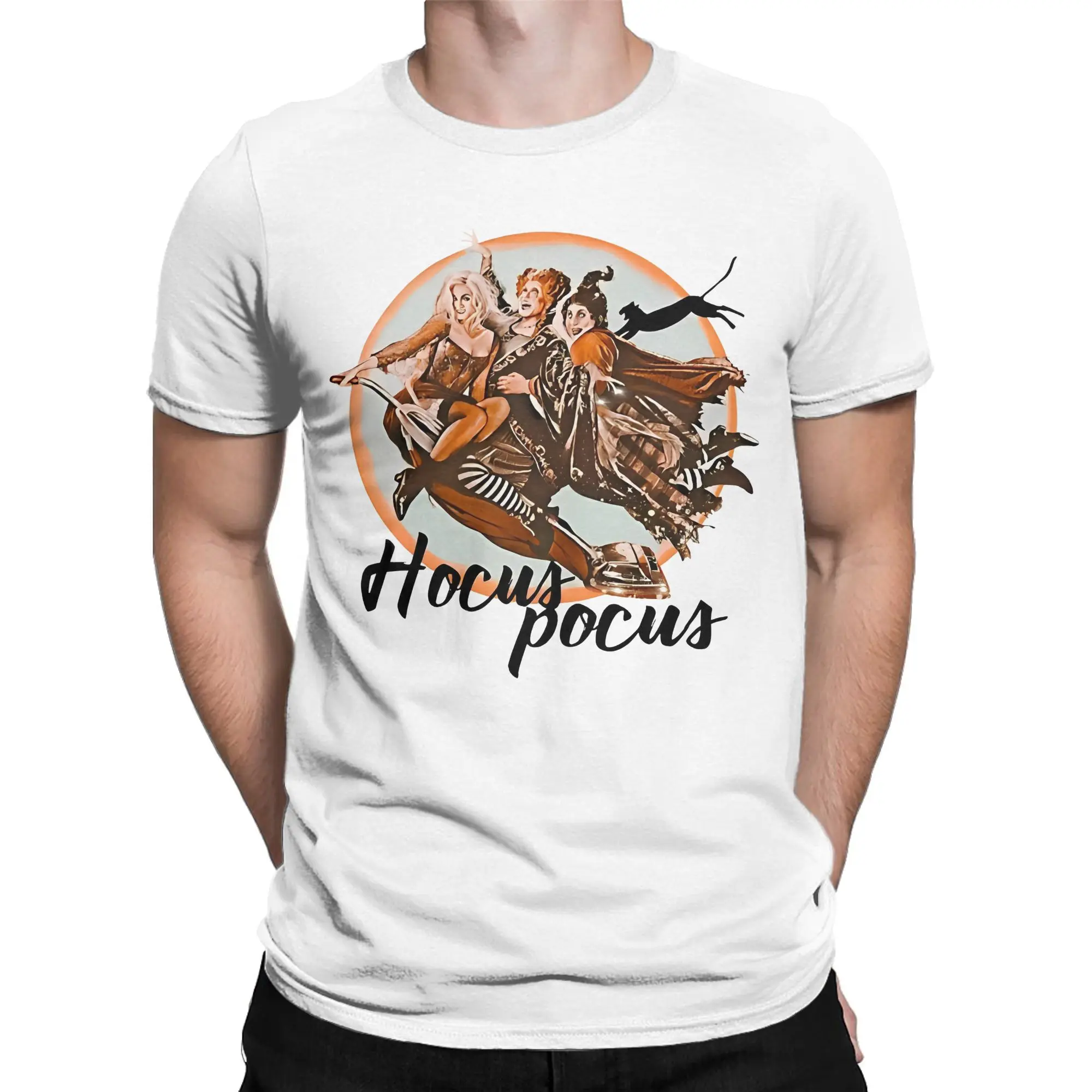 Hocus Pocus Art T Shirt Men's  Pure Cotton Funny T-Shirt Crewneck Horror Witch Halloween Tee Shirt Short Sleeve Tops Plus Size