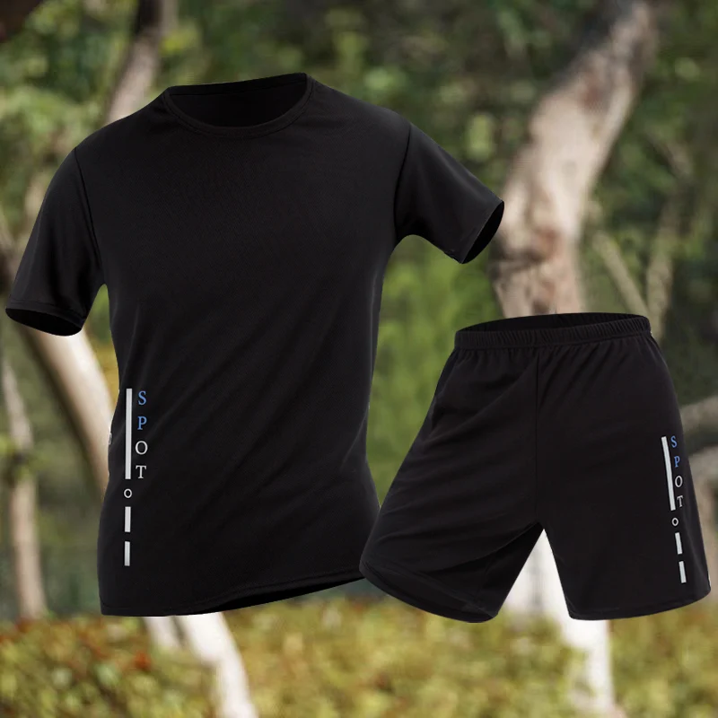 

2 Pcs Summer Men's Quick-drying Sports Short Sleeve Suit Loose Plus Size Running Mountaineering Breathable T-shirt Casual Shorts