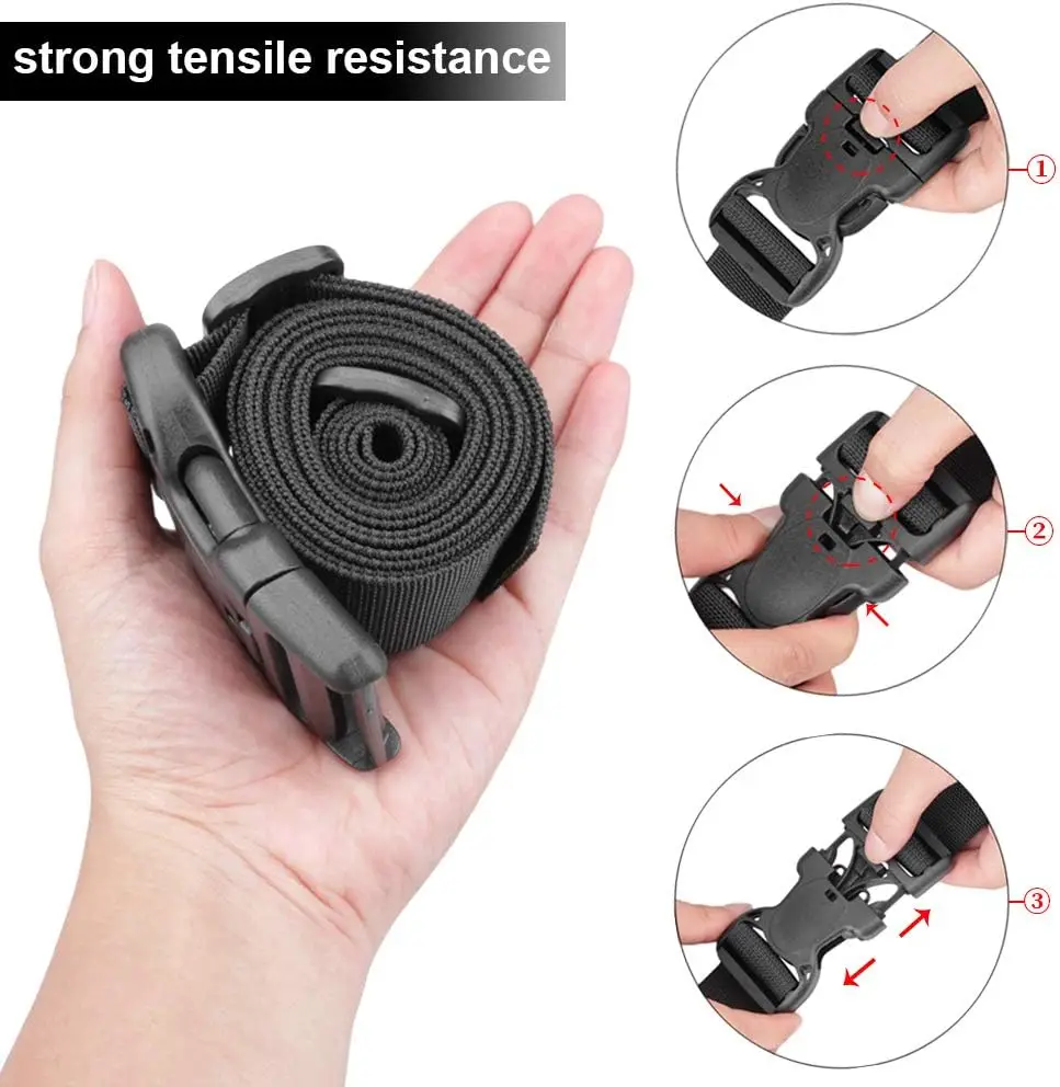 Cintas Utilitárias Ajustáveis de 58 Polegadas com Fivela, Pacote com 4 para Bagagem e Viagem