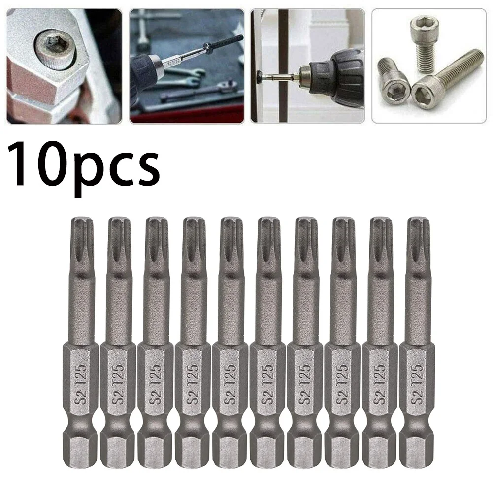 

10pcs 50mm T25 Magnetic Torx Screwdriver Bits 1/4inch Hex Shank Electric Screw Driver Star Bit Set For Power Household Hand Tool