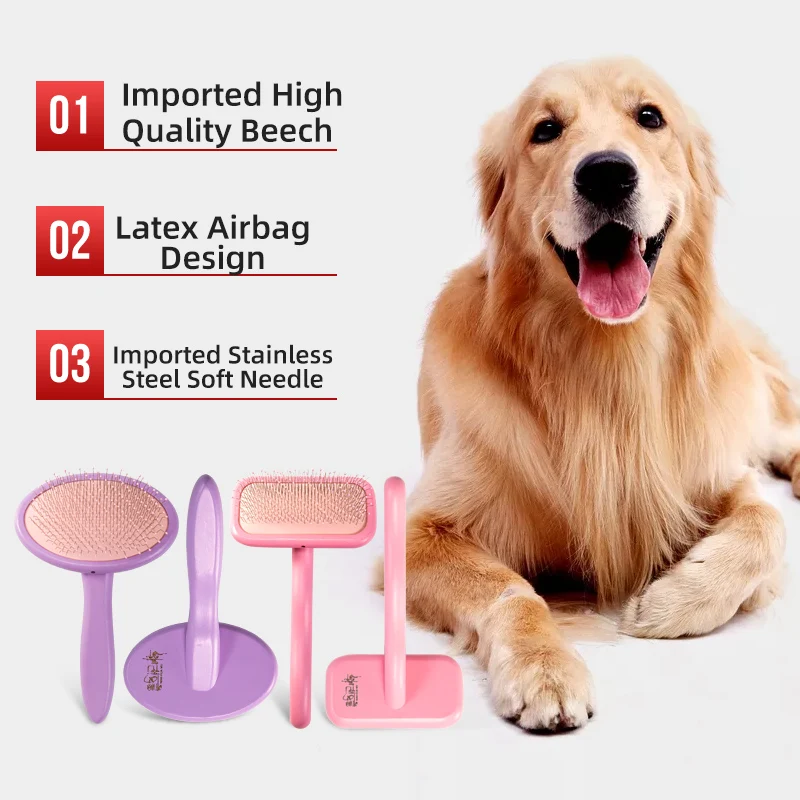 Pet Grooming Brush Hair Colorful Wood Comb Rubber Pet Hair With Dot Protect Pet Skin Wood Comb Pet Hair Cleaning Tools