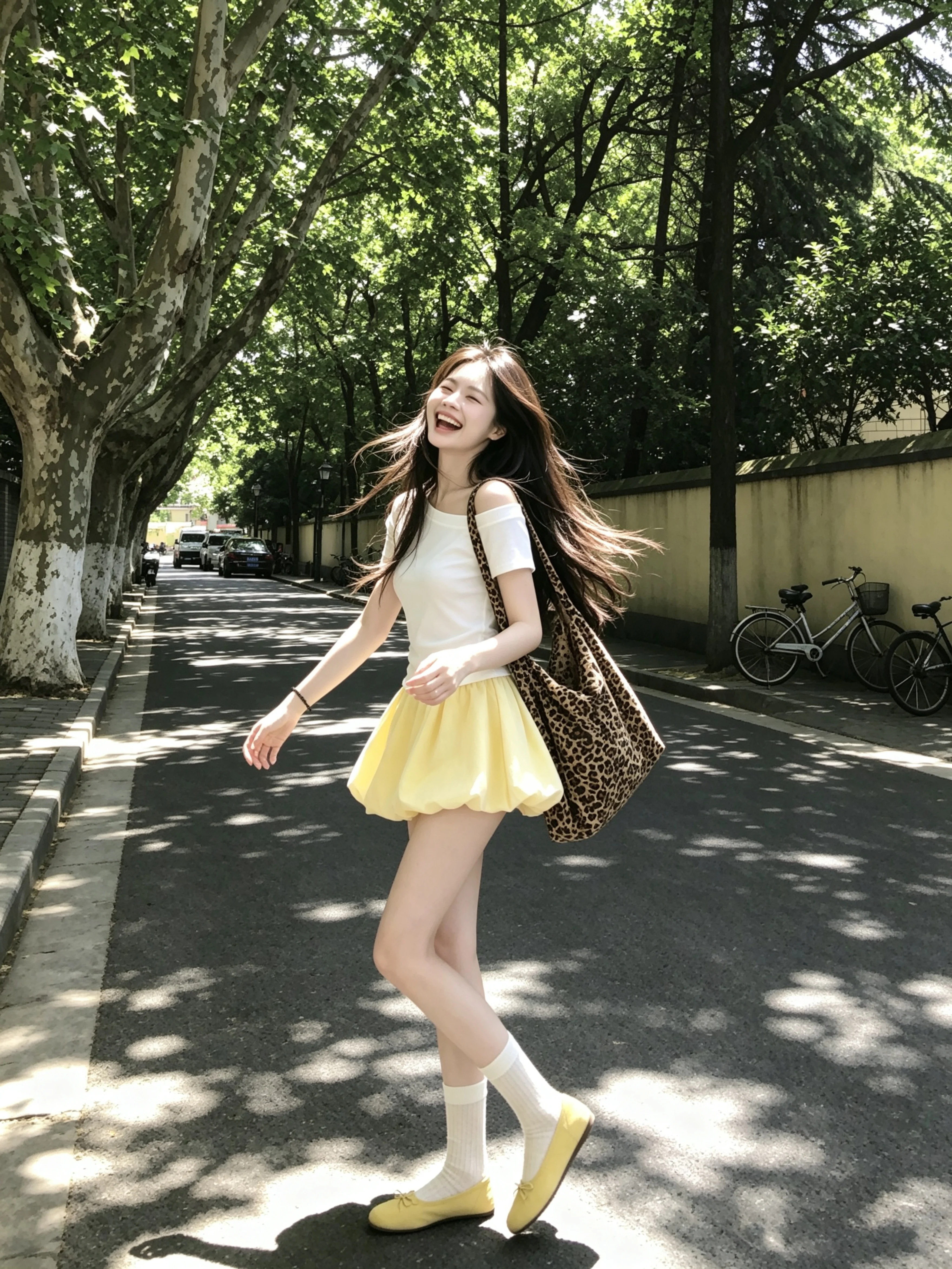 Dopamine Yellow Puffy Flower Bud  Skirt Women's High Waist A-Line Walking Anti-Light Half-length Skirt Small Size