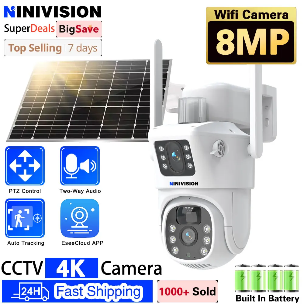 dual lens solar camera com dual screen deteccao de movimento cctv human auto tracking cameras de vigilancia 4k 8mp wifi 01