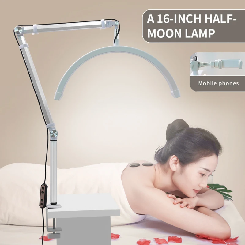 Andoer HD-M3X Pro 16inch Desktop LED Video Light Half-moon Shaped Fill Light 3000K-6000K C-Clamp Desk Mount Metal Light Stand