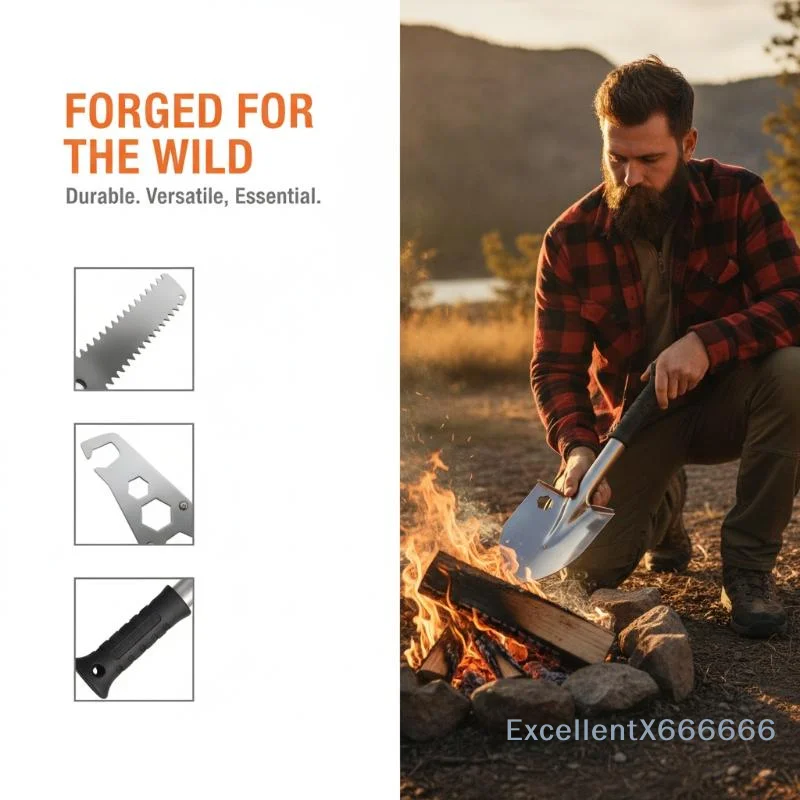 Outdoor Portable Multi-functional Military Shovel Stainless Steel Durable Digging Spade for Camping Hiking Survival Emergency