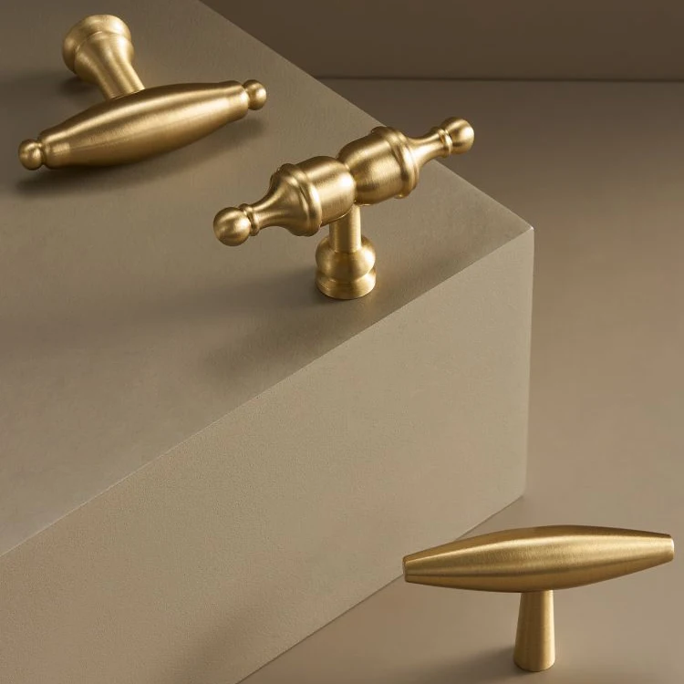Solid Brass T-bar Cabinets Doors Drawers Furniture Pastoral American European French Style Matte Gold Handle