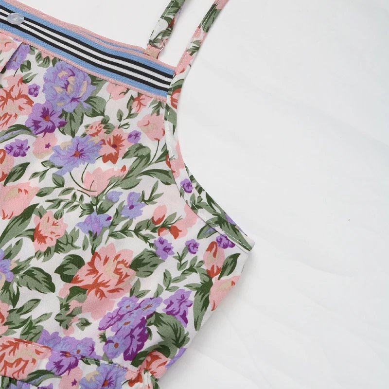 فستان كامي نسائي أزرق بطبعة زهور وربطة خصر متدرجة فستان متوسط الطول للعطلات الصيفية كاجوال للحفلات بوهو فاشن