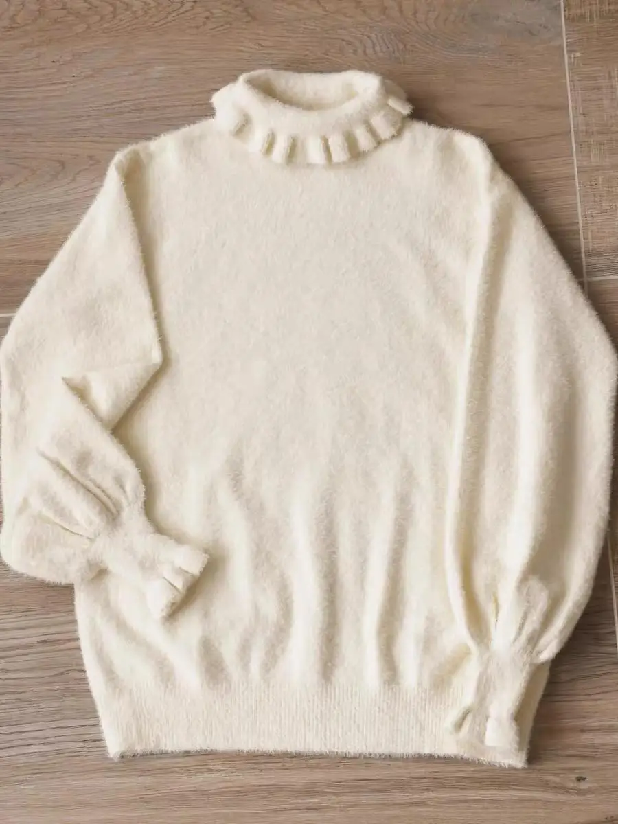 

Thickened Woolen Sweater High Collar Knitted Fake Mink Fur Bubble Sleeve Anti-Aging Cute Lolita Style Women's Inner Wear