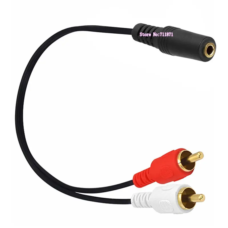 Linha de cabo adaptador estéreo banhado a ouro, cabo de áudio, 2 RCA macho, fêmea para RCA duplo, 3,5mm