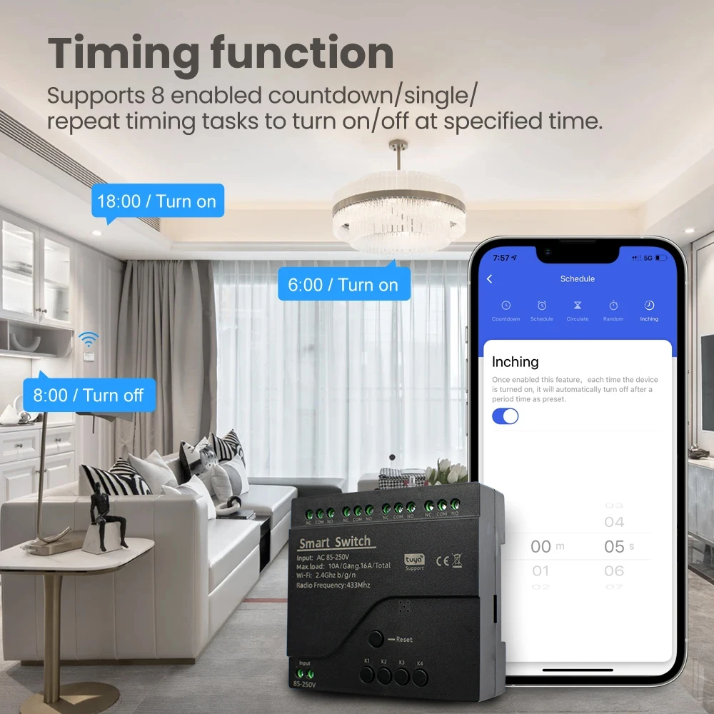 4CH تويا واي فاي مفتاح ذكي التيار المتناوب 220 فولت 85-250 فولت 7-32 فولت 10A التتابع وحدة أتمتة ذكية تحكم العمل مع أليكسا جوجل المنزل
