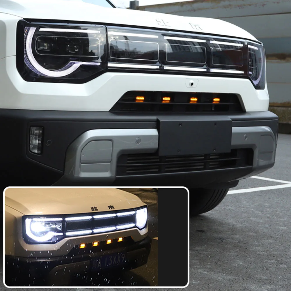 4 قطعة ل BAIC BJ30 2024 2025 الشبكة الأمامية الصغيرة الضوء الأصفر سيارة تعديل لوازم أضواء تحذير متعددة الوضع أضواء المحيطة