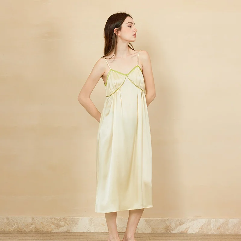 BirdTree, OEKO-TEX, 19MM 100%Silk Pajamas Dresses, Women Plain Satin Sling Dress, Elegant Homewear Nightdress, 2026 New D62121JF