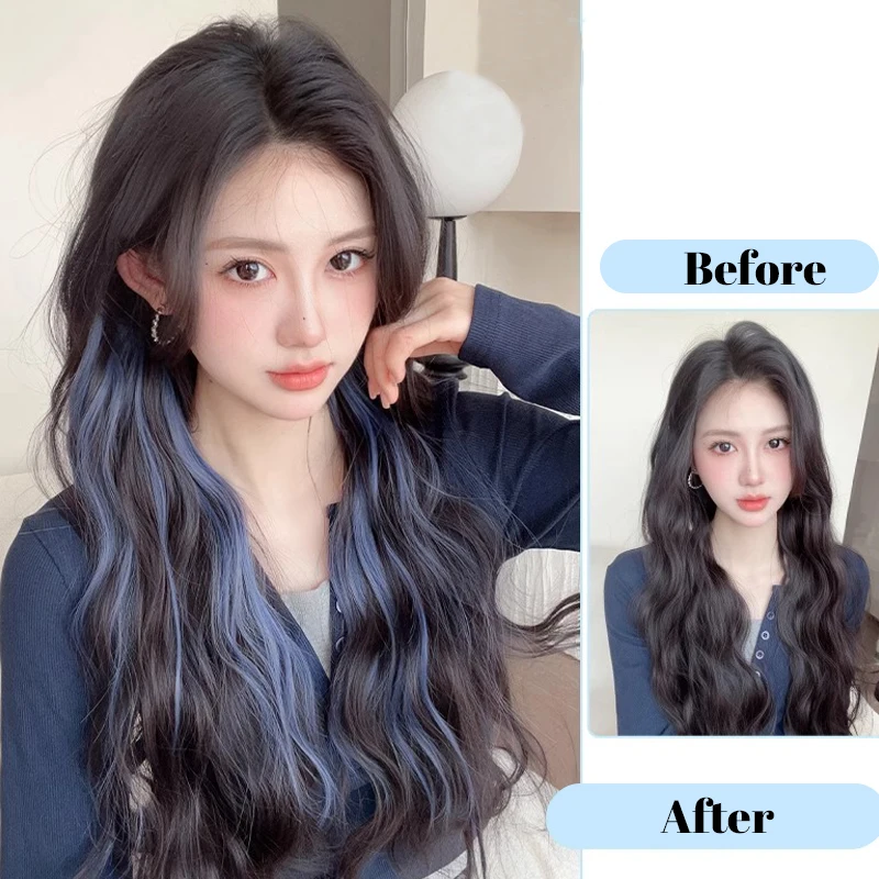 Klip Rambut Palsu Keriting Bergelombang Air Panjang Satu Potong 22 Inci Sintetis Klip Dalam Ekstensi Rambut Potongan Rambut Warna Cosplay