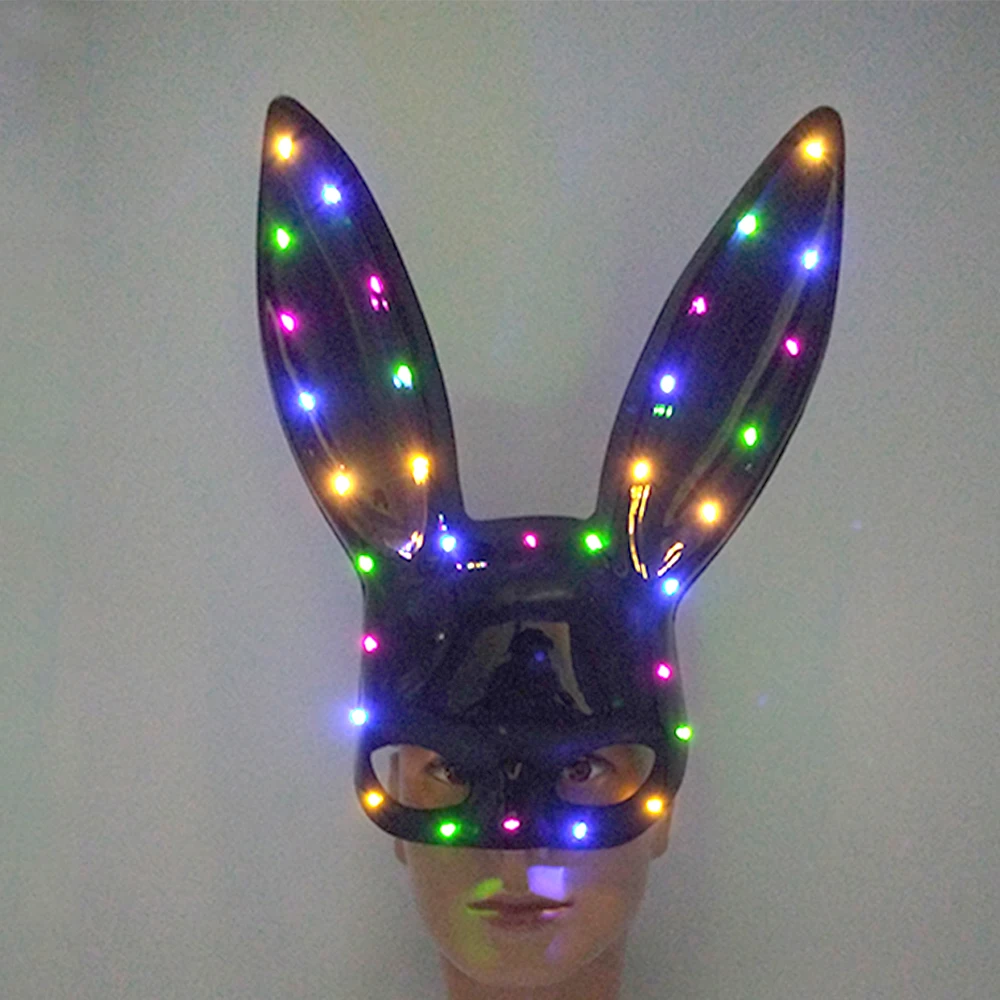 Sexy leuchtende Karneval Tier maske führte leuchtende Hasen maske halbes Gesicht Neon leuchten Hasen ohren Maske Halloween Bar Party liefert