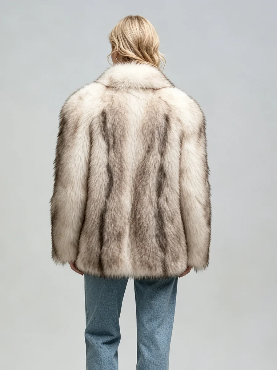 LIMO Women Faux Fur Coat  Color Lapel Fluffy Warm Mid-length Jacket Winter Fashion Outerwear