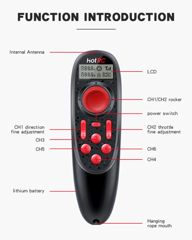 HOTRC DS-600 RC 송신기 LCD 리모컨, F-06A PWM 리시버 전압/신호 리턴, 4-9V 모델 자동차 보트 배 장난감, 6CH, 2.4G