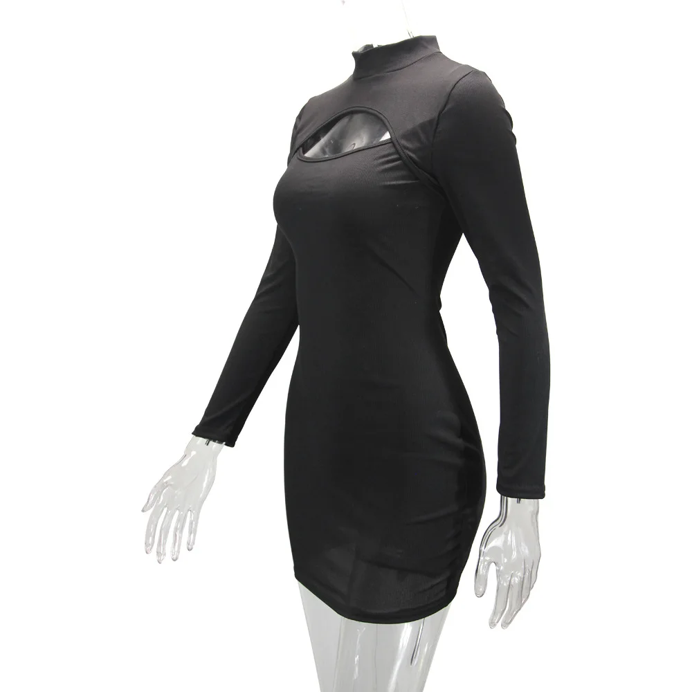 فستان ضيق نسائي جديد لعام 2025 - فستان أنيق مثير بأكمام طويلة وصدر مجوف