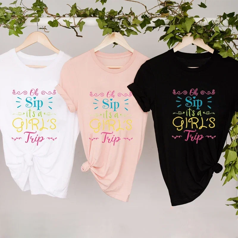 

T Shirt for Women Tees Summer Short Sleeve Clothes Graphic T Shirt Clothing Oh Ship Its A Girls Trip Print Female Tops Camisetas