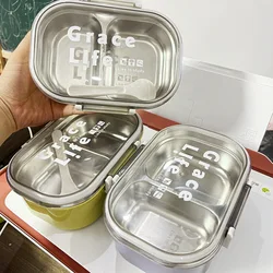 1pcs Stainless Steel Lunch Box Good-looking Primary School Student Two-compartment Lunch Box Korean Lunch Box with Cutlery
