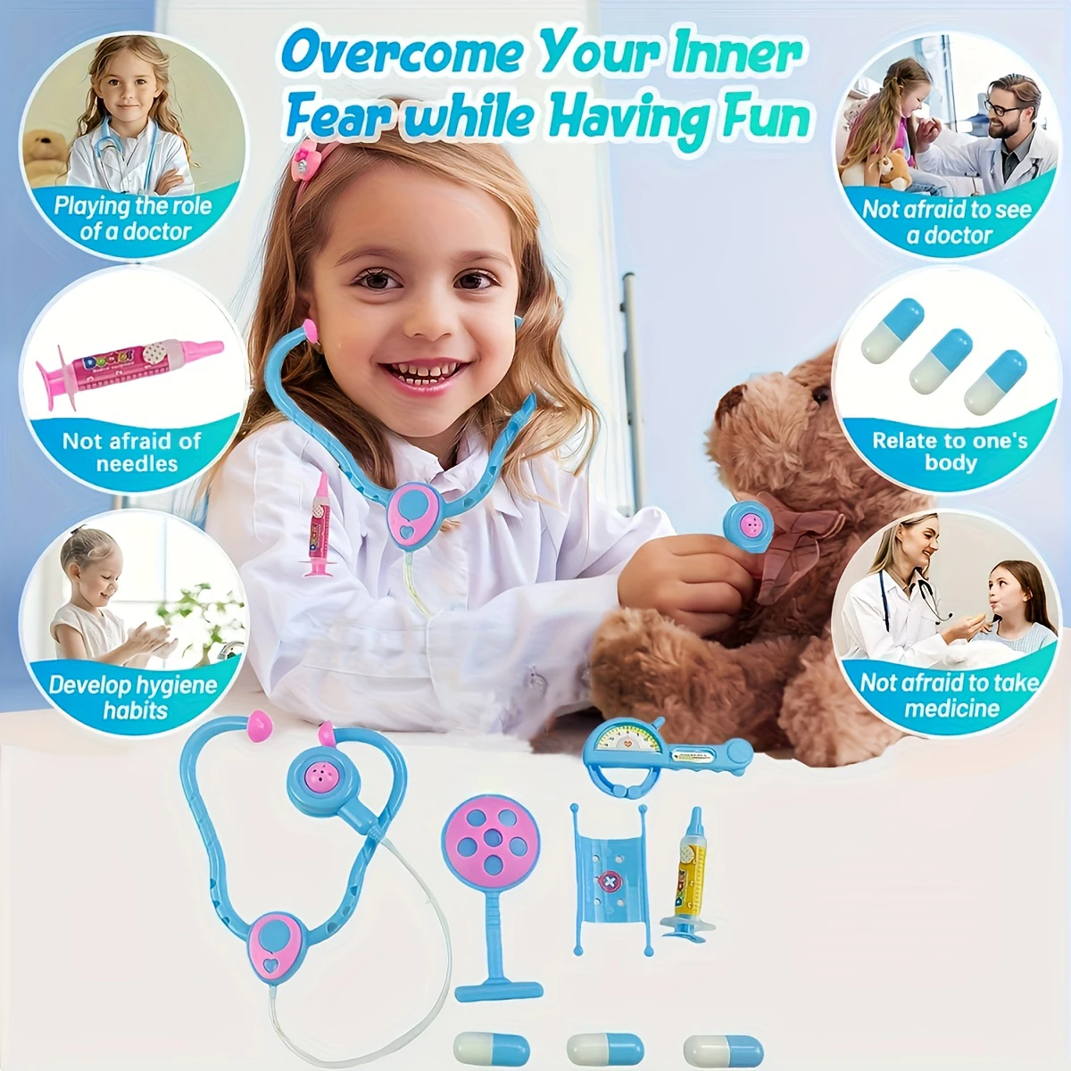 مجموعة اللعب الطبية الواقعية للأطفال - لعبة زي الطبيب مع حقيبة سفر وسماعة الطبيب والضمادات والأدوات الطبية للخيال #5