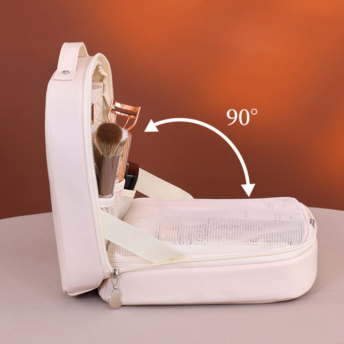 حقيبة مكياج للنساء من البولي يوريثان متعددة الجيوب منظم مستحضرات التجميل محمول بسحاب مزدوج للسفر وفرشاة مكياج وحقائب تخزين أدوات الزينة