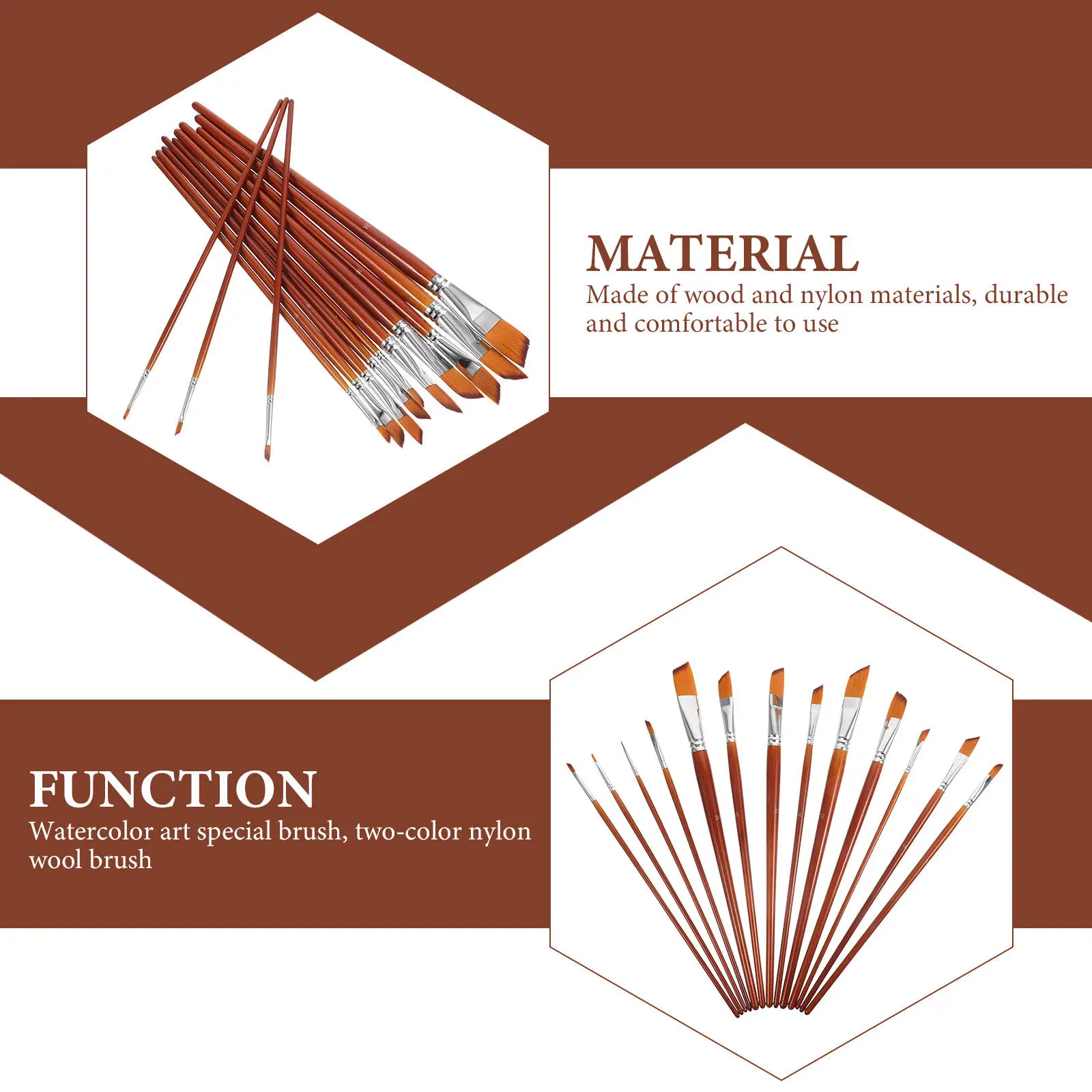 Watercolor Paint Brush Set 13 Piece Flat Tip Nylon Bristle Brushes for Artists Beginners Travel