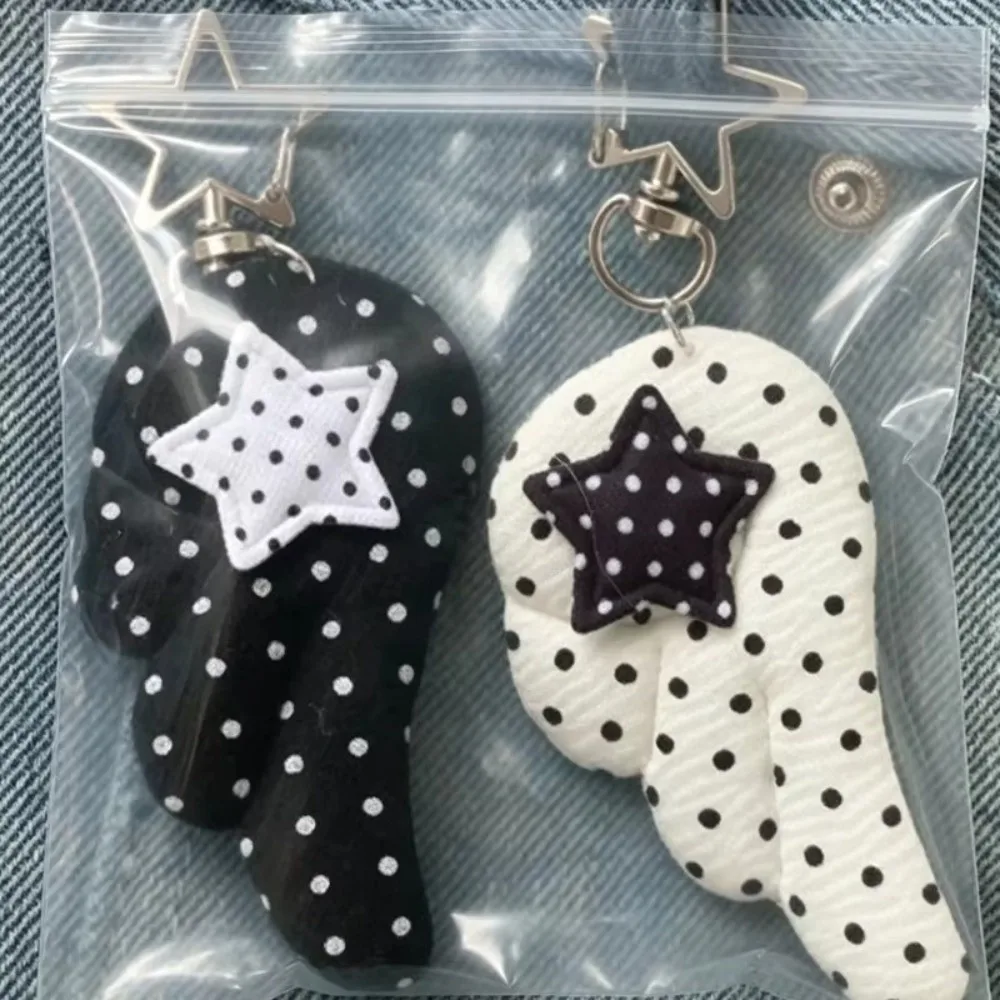 Sweet Korean Style Backpack Pendant Point Star Wings Design Small Bag Hanging Charm Lightweight Fabric Heart Keychain Gift