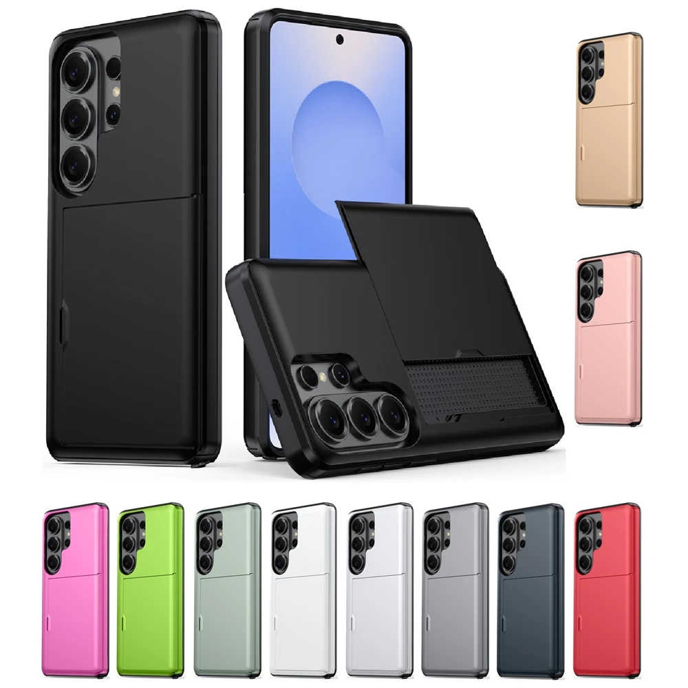 Heavy Duty Case For Samsung Galaxy S26 S26FE S26Plus S26Ultra FE Plus Ultra Wallet Card Holder Slide Hard PC Protective Cover