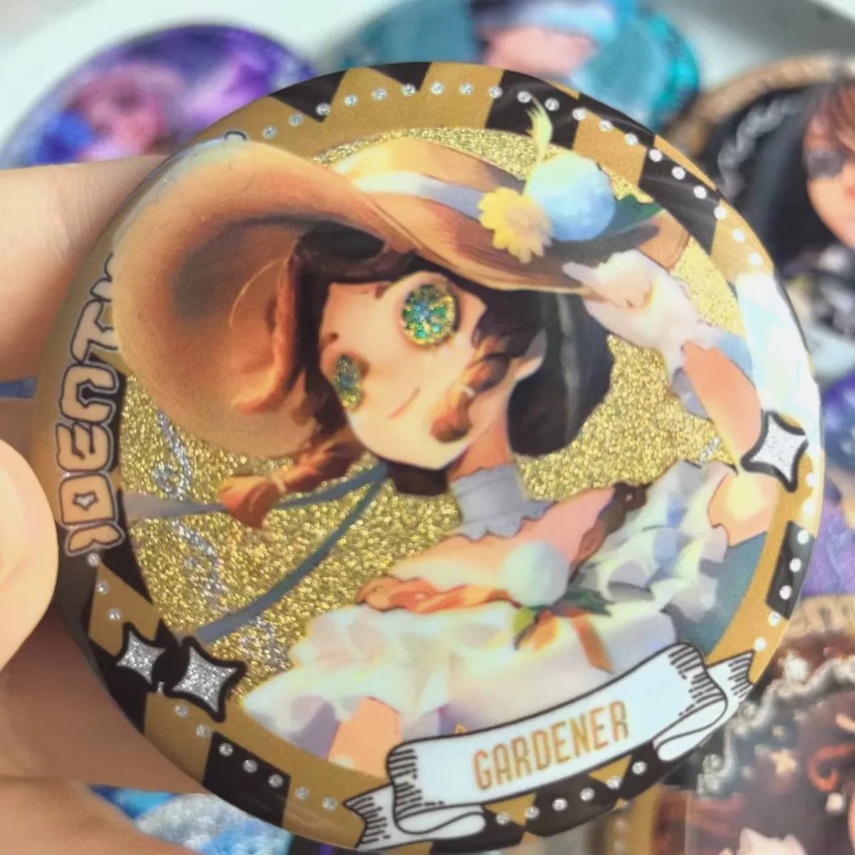 Game 5.8cm IdentityV Emma Woods Cosplay Double Flash Laser Fine Shine Lisa Beck Couple Brooch Collectible Badge Anime Fan Gift view 2