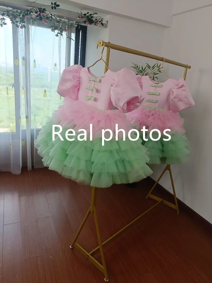 Princess Girls Bow Ball Gown Party Tutu Dresses Baby Kids Flower Girl Wedding Birthday Party puff sleeve Children Clothing