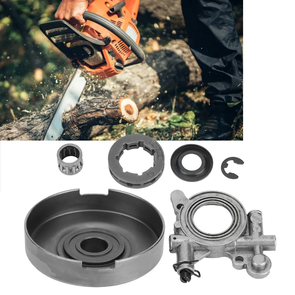 Silver Clutch Drum Oil Pump Kit Zinc Alloy Round Oil Pump Kit Replacement Compact for Husqvarna 575XP 576XP 570 Chainsaw
