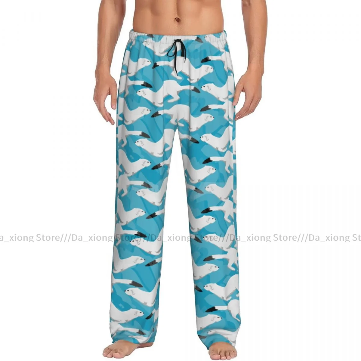 Men Sleep Bottoms Male Lounge Trousers Men's Winter White Ferret Running Arctic Wild Animal Pajama Pants