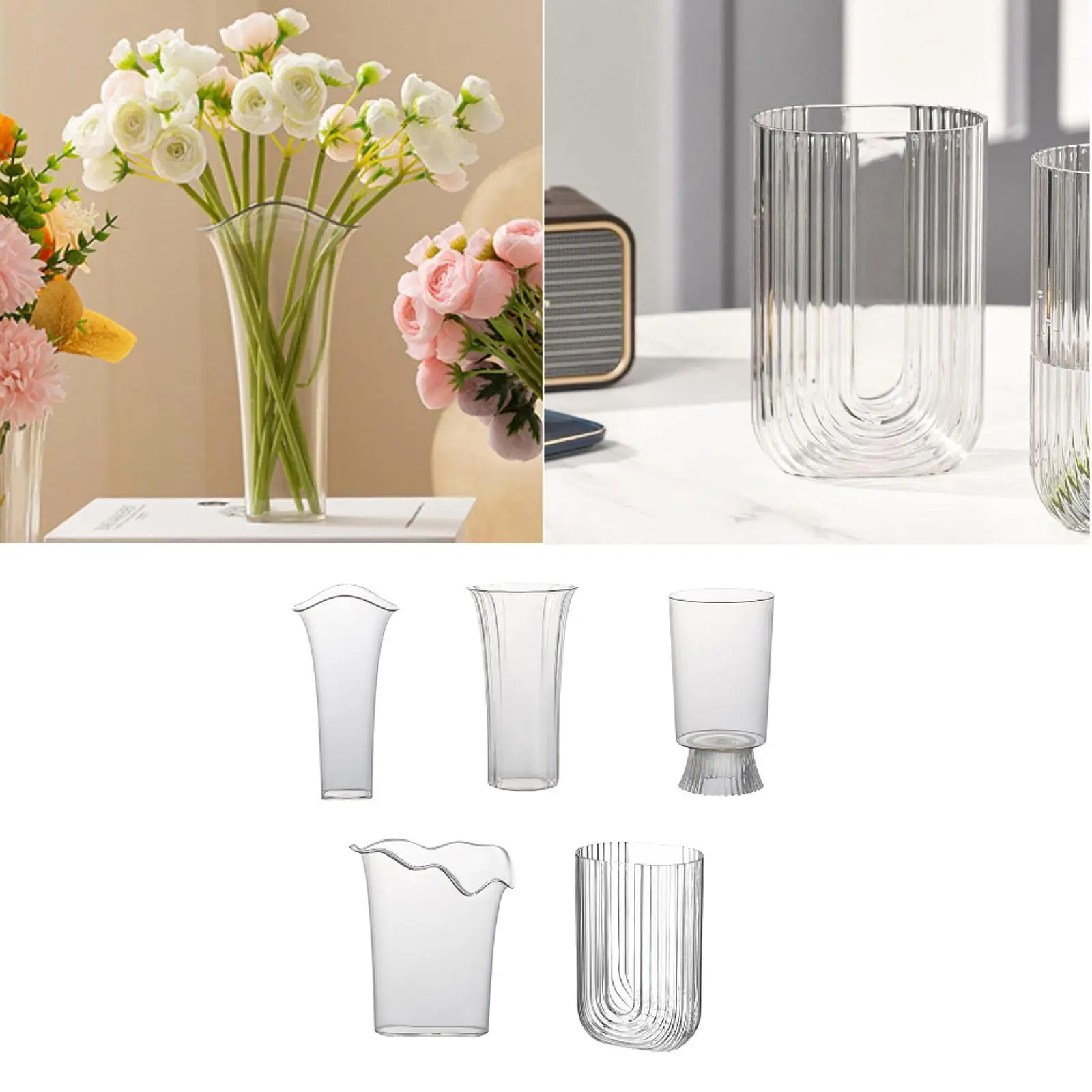 Decorative Clear Flower Vase Shatter Resistant Bouquet Holder for Wedding Party Hotel Living Room Centerpiece