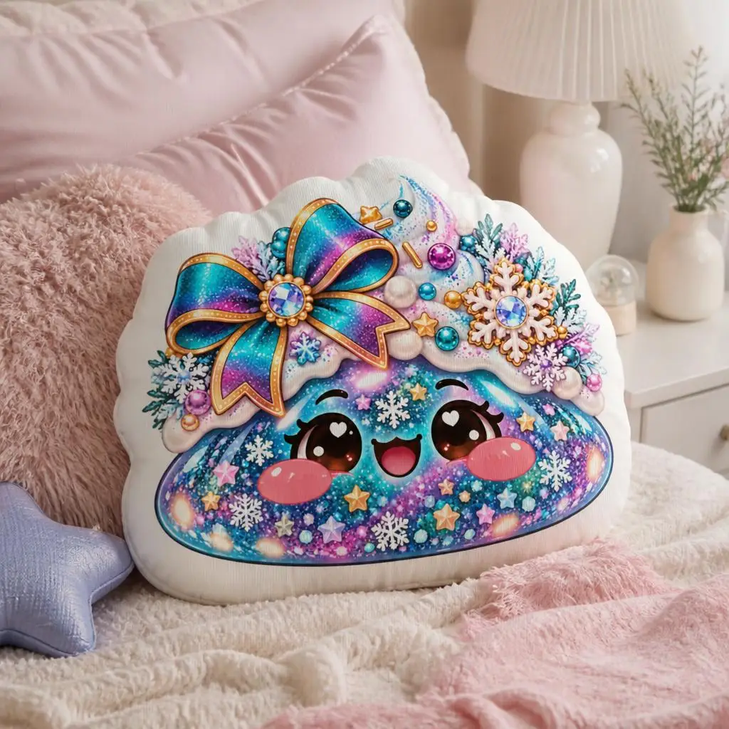 Kawaii Christmas Dumpling Pillow Cute Winter Cushion Snowflake Bow Stuffed Throw Pillow Sofa Home Decor Holiday Gift