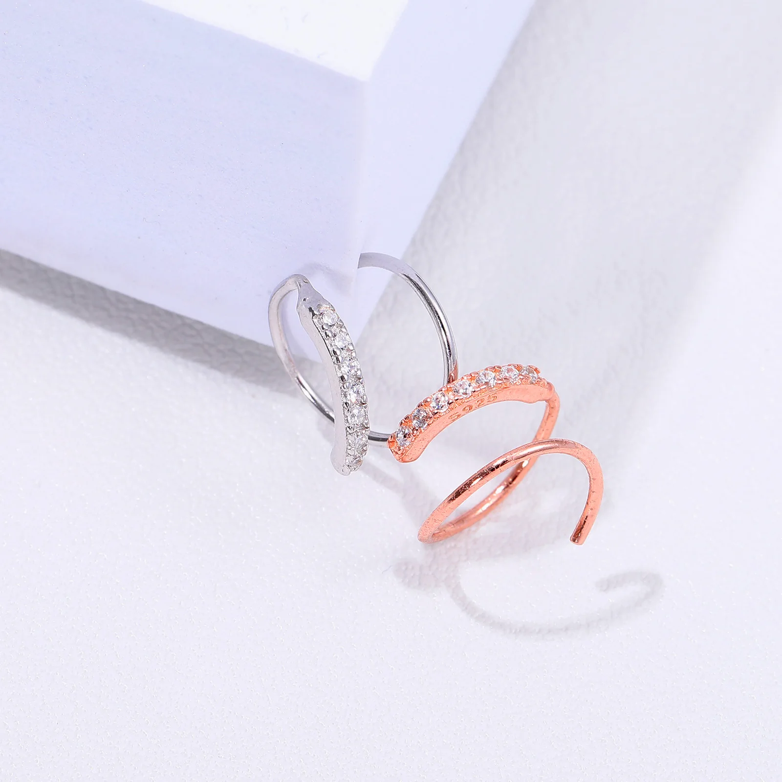 

2 Pairs Zircon Spring Earrings Sterling Silver 925 Girl Drop Delicate Studs for Women Shiny Rhinestone Charm Fashion Versatile