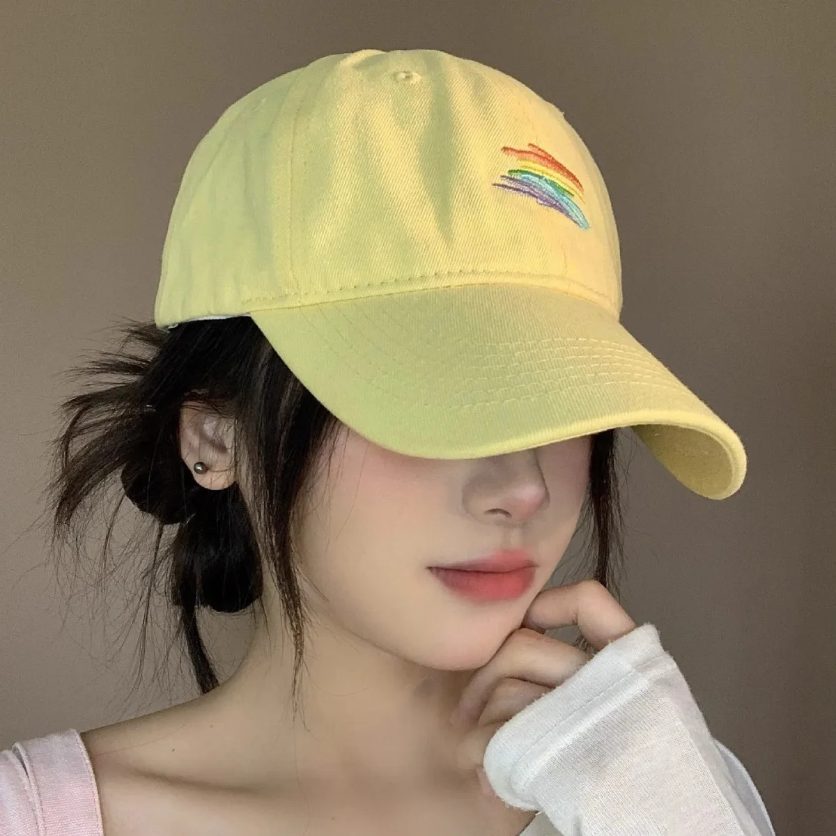 Sweet Sakura Pink Baseball Cap Women's Summer Street Style Sun Protection Hat Student Face Slimming Trendy Cap Cotton Material