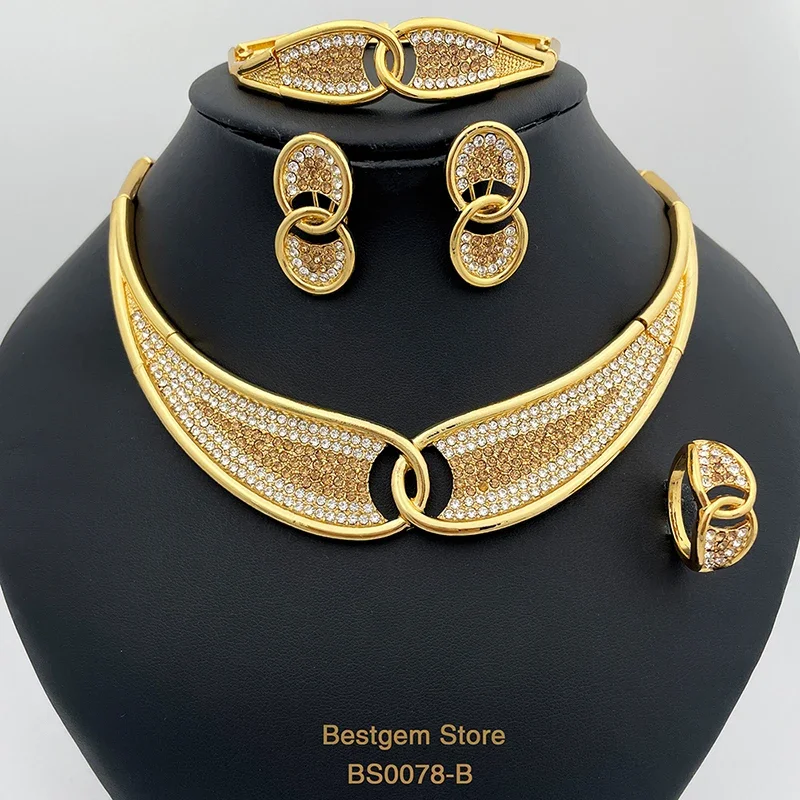 

Design White Crystal Zircon Jewelry Set Large Pendant Necklace Earring Bracelet Ring Set African Nigeria Dubai Wedding Gift