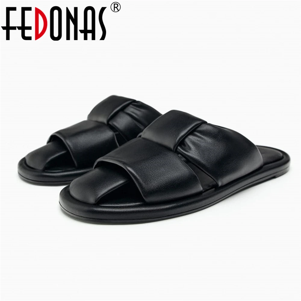 FEDONAS Fashion Women Genuine Leather Sandals Flats Weave Black Brown Summer Comfort Casual Shoes Woman Soft Leather Sandals