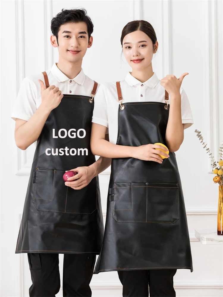 

Фартук из тяжелой кожи с логотипом на заказ, профессиональные художественные фартуки с карманами для мужчин и женщин, водонепроницаемые комбинезоны для уборки кухни