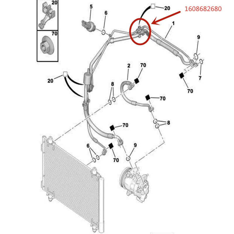 Adatto per Peugeot 3008 307 308 408 5008 RCZ PARTNER esperto supporto CLIP morsetto tubo aria condizionata clip fissa OEM:1608682680