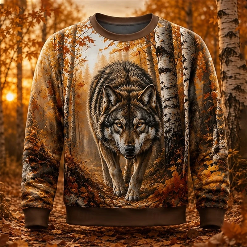 Fashion Animals Graphic Sweatshirt 3D Print Winter Mountain Forest Graphic Crew Neck Long Sleeve Pullover Unisex Casual Xmas Top