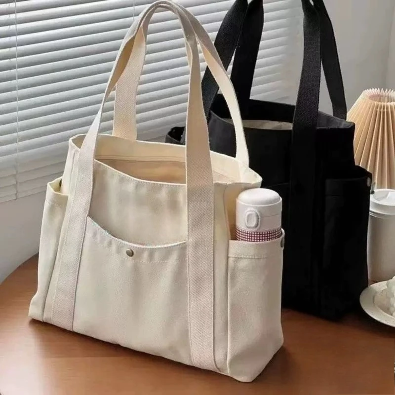 

Большая холщовая сумка-тоут с множеством карманов, минималистичная сумка через плечо для работы, путешествий и повседневного использования