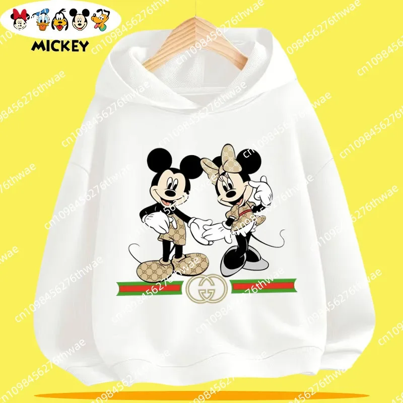 

Детская хлопковая футболка с капюшоном и Минни из серии Disney, спортивный, милый повседневный топ с мультяшным принтом для мальчиков и девочек