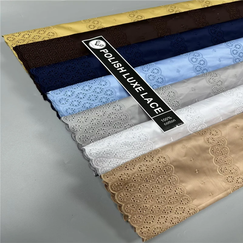 

5 ярдов нигерийской 100% хлопок, полированная атласная ткань для вышивки, высокое качество, швейцарская вуаль, кружевной материал для мужчин, стиль Дубая 10L18262