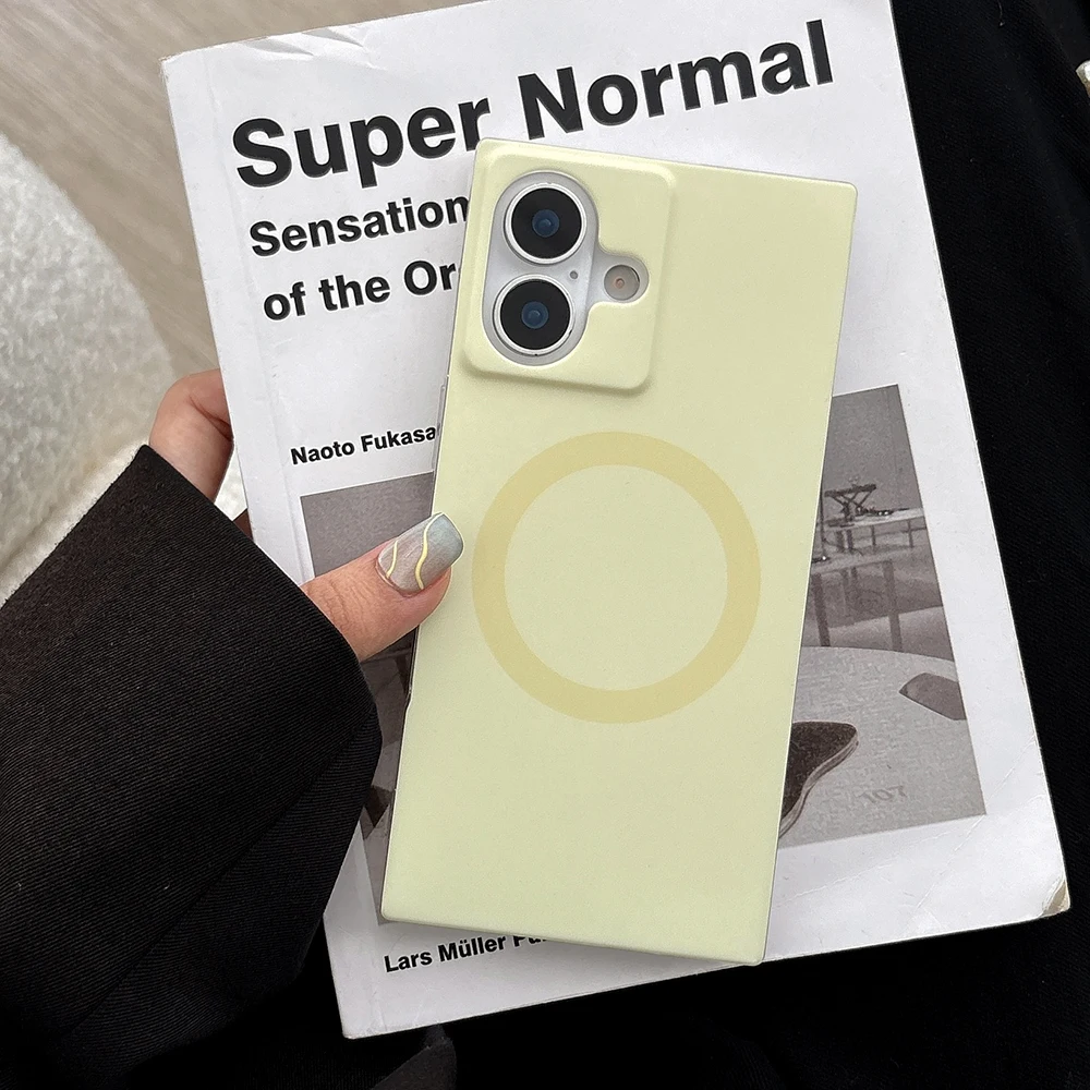 

Rectangular Yellow Case for iPhone 17promax 13 14 15 16 Promax Shockproof Magnetic Wireless Charge Protective Cover for Magsafe