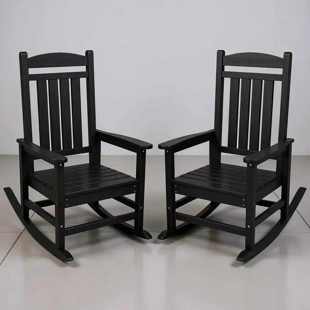 

Pair of High-Density Polyethylene Outdoor Rocking Chairs Supporting Up to 330lbs, Black