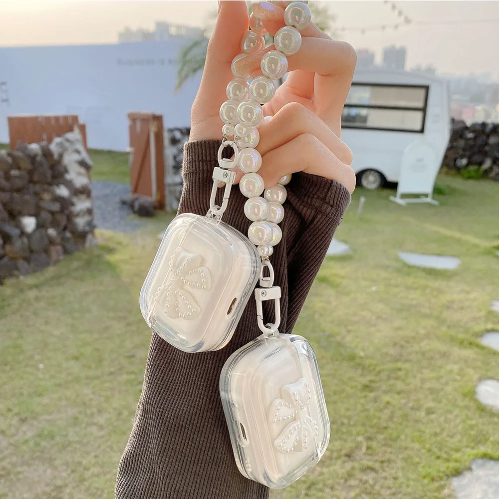 Корейский симпатичный Жемчужный Розовый лазерный браслет с бантом прозрачная фотография для Apple Airpods 1 2 Pro 3 Беспроводная зарядная коробка для наушников мягкий чехол